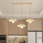 Modern Art Deco Wood Lotus Leaf Glass Shade 1/3-Light Island Light Chandelier For Bedroom