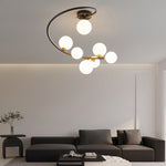 Modern Mid-century Arc Copper Glass Magic Bean 4/5/7-Light Semi-Flush Mount Ceiling Light For Bedroom