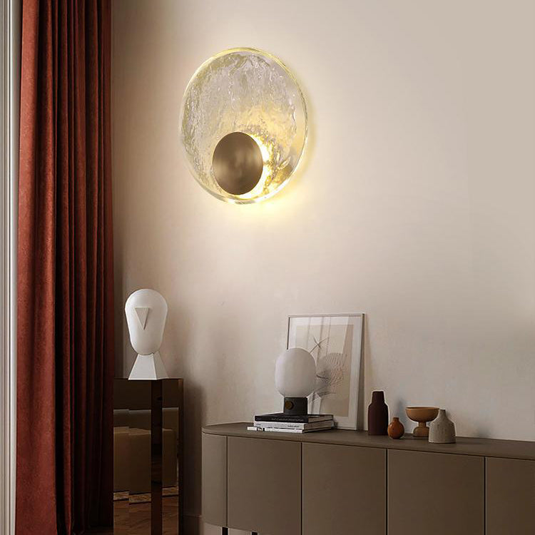 Contemporary Luxury Brass Water-ripple Round Crystal LED Wall Sconce Lamp For Living Room