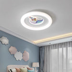 Contemporary Creative Kids Round Rocket Astronaut Iron Acrylic LED Flush Mount Ceiling Light For Bedroom