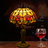 Traditional Tiffany Stained Glass Red Tulip Dome Aluminum Base 1-Light Table Lamp For Bedroom