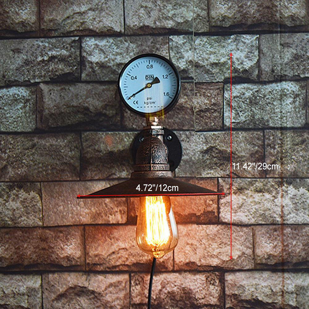 Contemporary Industrial Wrought Iron Water Pipe Temperature Gauge 1-Light Wall Sconce Lamp For Bedroom