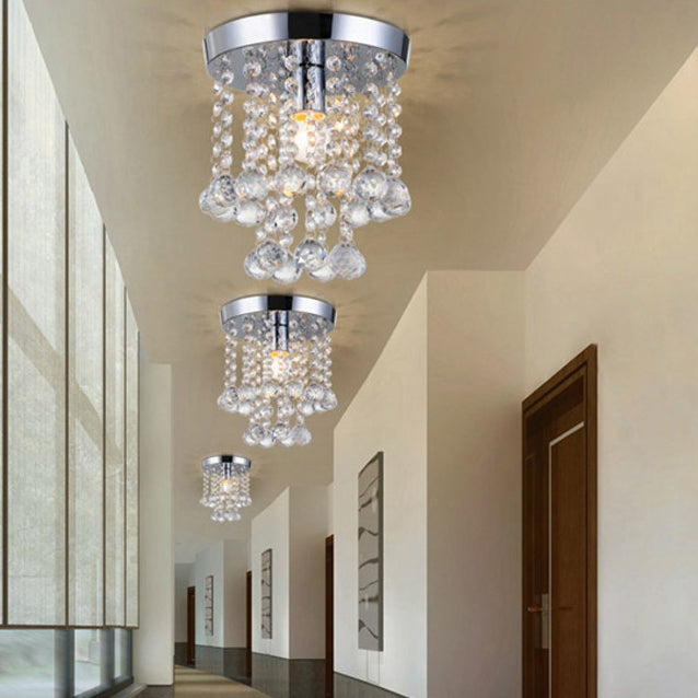 Contemporary Luxury Hardware Dazzling Crystal Strings 1-Light Flush Mount Ceiling Light For Hallway