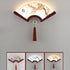 Traditional Chinese Scalloped Acrylic Plant Elements Shade Wooden Edge LED Wall Sconce Lamp For Living Room