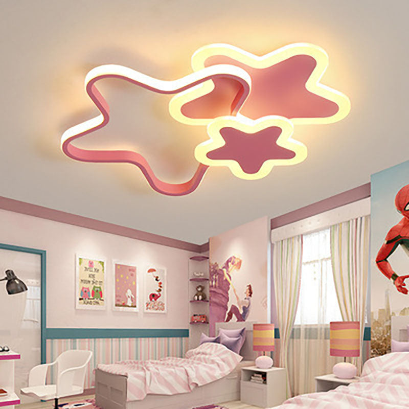 Contemporary Scandinavian Star Acrylic Shade Hardware LED Flush Mount Ceiling Light For Bedroom