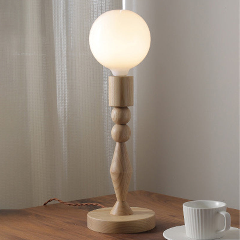 Traditional Vintage Cylinder Orb Wood 1-Light Table Lamp For Bedroom