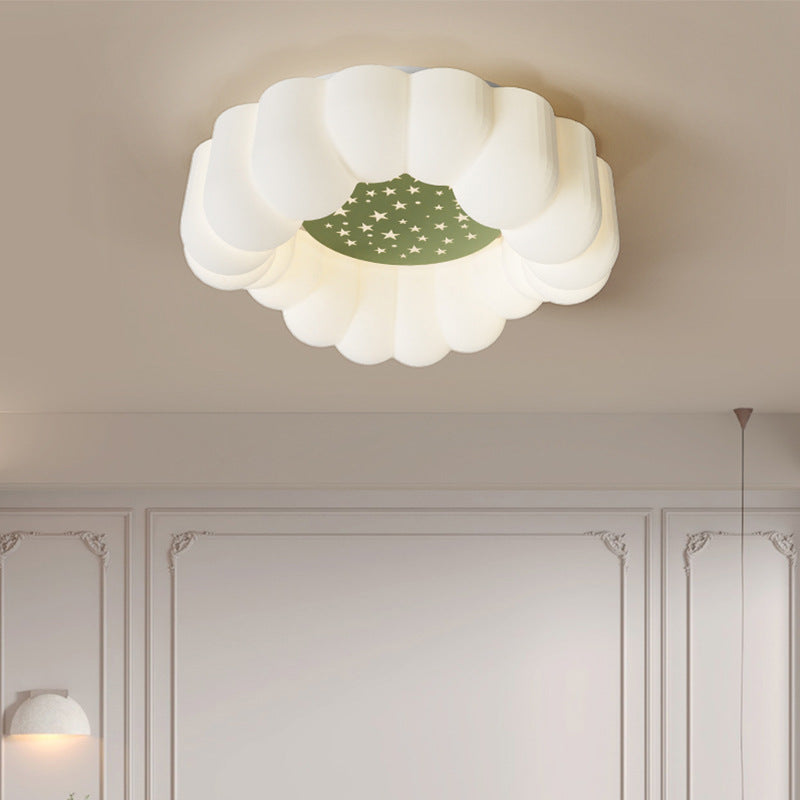 Contemporary Creative Cream Cloud PE Shade Starry Reflection LED Flush Mount Ceiling Light For Living Room