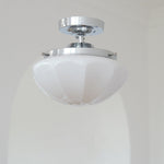 Contemporary Scandinavian Cream Round Iron Glass 1-Light Semi-Flush Mount Ceiling Light For Living Room