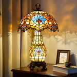 Traditional Tiffany Floral Peach Heart Design Stained Glass 2-Light Table Lamp For Living Room