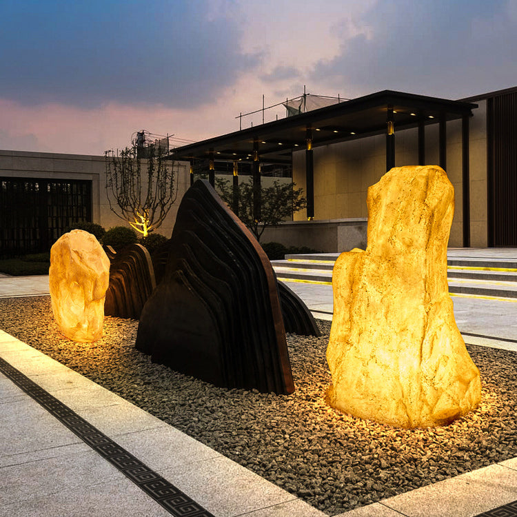 Contemporary Creative Resin Imitation Mountain LED Lawn Landscape Light For Outdoor Patio