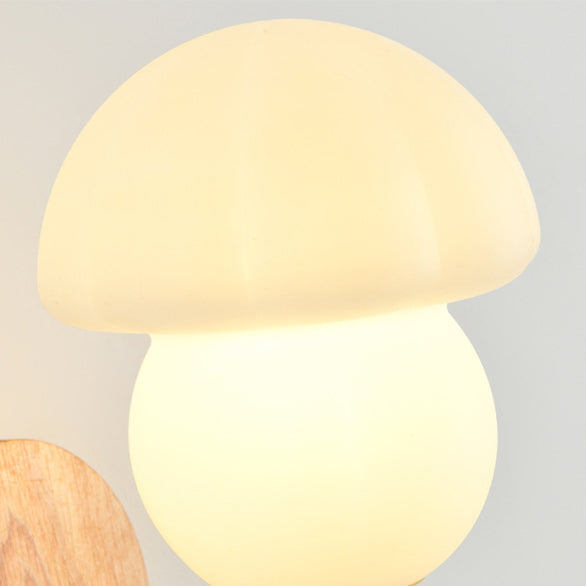 Contemporary Scandinavian PE Mushroom Shade Wooden Frame 1-Light Wall Sconce Lamp For Bedroom