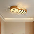 Contemporary Creative Woodgrain Cartoon Animal Bee Aircraft Acrylic LED Kids Flush Mount Ceiling Light For Living Room