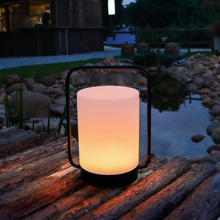 Modern Minimalist Portable Cylindrical Stainless Steel PE LED Camping Outdoor Light For Garden