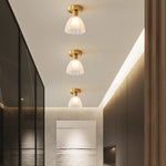 Modern Minimalist Flower Petal Lotus Leaf Copper Glass 1-Light Semi-Flush Mount Ceiling Light For Hallway