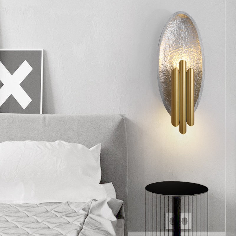 Contemporary Luxury Oval Gold Foil Texture Metal Tube 2-Light Wall Sconce Lamp For Dining Room