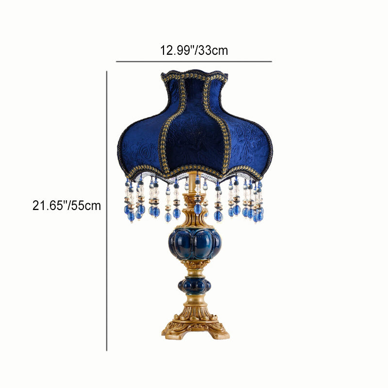 Traditional European Palace Decorative Design Fabric Shade 1-Light Table Lamp For Bedroom