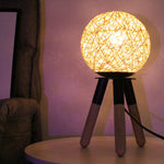 Contemporary Nordic Rattan Ball Wood Tripod 1-Light Table Lamp For Bedroom