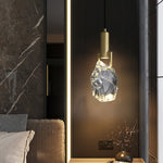 Contemporary Luxury Full Copper Crystal Stone 1-Light Pendant Light For Living Room