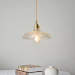 Modern Minimalist Round Striped Glass Brass 1-Light Pendant Light For Living Room