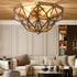 Traditional European Half Round Geometric Copper Glass 5-Light Flush Mount Ceiling Light