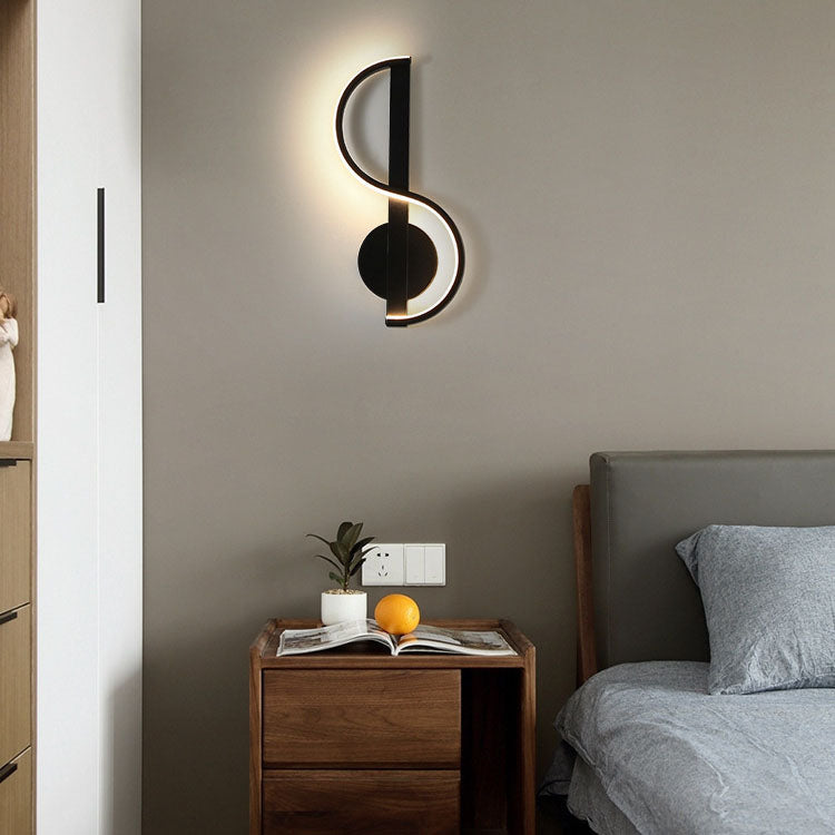 Contemporary Creative Music Note Silicone Line Iron LED Wall Sconce Lamp For Bedroom