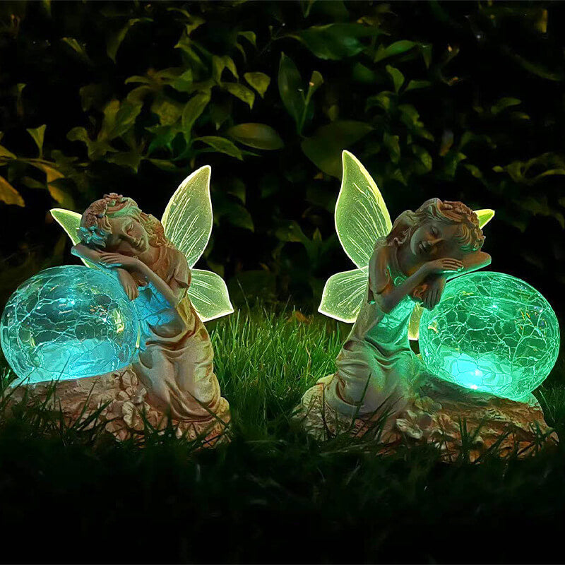 Contemporary Creative Solar Flower Fairy Resin Outdoor Waterproof Lawn Landscape Light For Garden