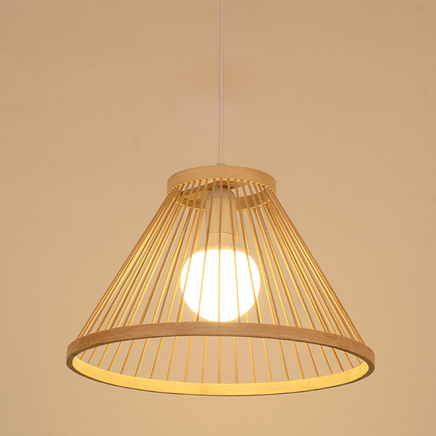 Traditional Japanese Zen Bamboo Weaving Semi-Conical 1-Light Pendant Light For Living Room