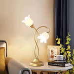 Modern Art Deco Floral Iron Glass 2-Light Table Lamp For Living Room