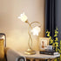 Modern Art Deco Floral Iron Glass 2-Light Table Lamp For Living Room