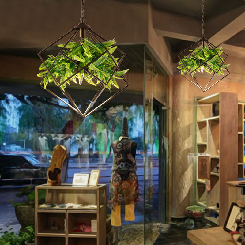 Contemporary Retro Simulated Plant Rhombus Iron 1-Light Pendant Light For Dining Room