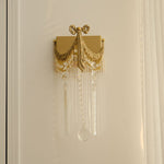 Modern Art Deco Brass Crystal Tassel 1-Light Wall Sconce Lamp For Living Room