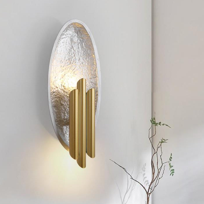 Contemporary Luxury Oval Gold Foil Texture Metal Tube 2-Light Wall Sconce Lamp For Dining Room