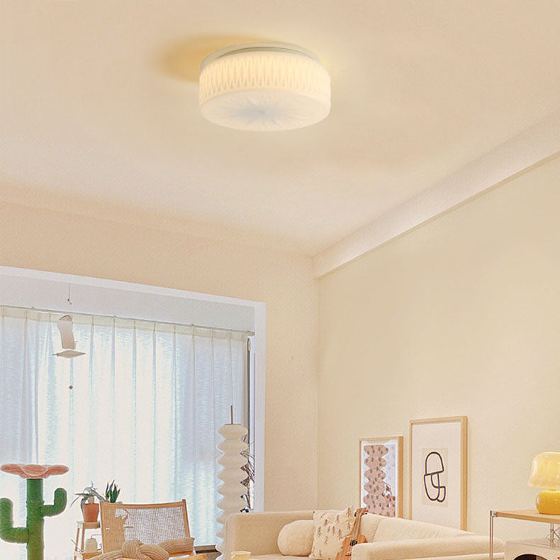 Contemporary Simplicity Cylindrical Engraved Glass LED Flush Mount Ceiling Light For Living Room