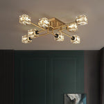 Contemporary Luxury Branch Rectangle Full Copper Crystal 4/6/8 Light Semi-Flush Mount Ceiling Light For Living Room