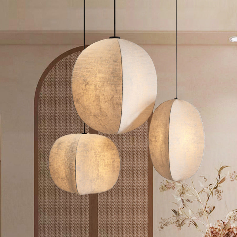 Traditional Japanese Zen Anti-silk Lantern Shape 1-Light Pendant Light For Living Room