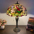 Traditional Tiffany Umbrella Flower Dragonfly Alloy Stained Glass 2-Light Table Lamp For Bedroom
