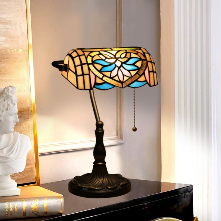 Traditional Tiffany Half Cylinder Zinc Alloy Stained Glass 1-Light Table Lamp For Bedroom