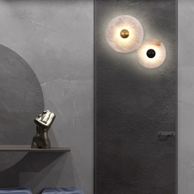 Modern Minimalist Round Copper Marble LED Wall Sconce Lamp For Bedroom