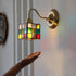 Traditional Vintage Square Rubik's Cube Tulip Brass Glass 1-Light Wall Sconce Lamp For Living Room