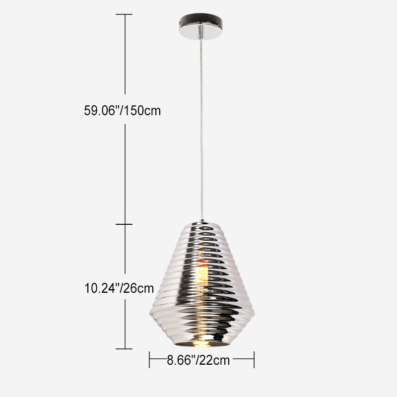 Contemporary Scandinavian Wave Stripe Round Iron Glass 1-Light Pendant Light For Living Room