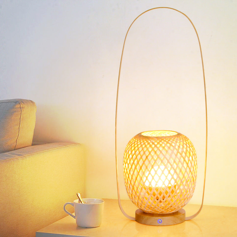 Traditional Japanese Bamboo Weaving Cage Portable LED USB Table Lamp For Bedroom