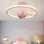 Contemporary Creative Kids Round Planet Unicorn Iron Resin LED Semi-Flush Mount Ceiling Light For Bedroom