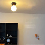 Contemporary Vintage Round Ball Iron Glass 1-Light Semi-Flush Mount Ceiling Light For Living Room