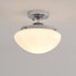Contemporary Scandinavian Cream Round Iron Glass 1-Light Semi-Flush Mount Ceiling Light For Living Room