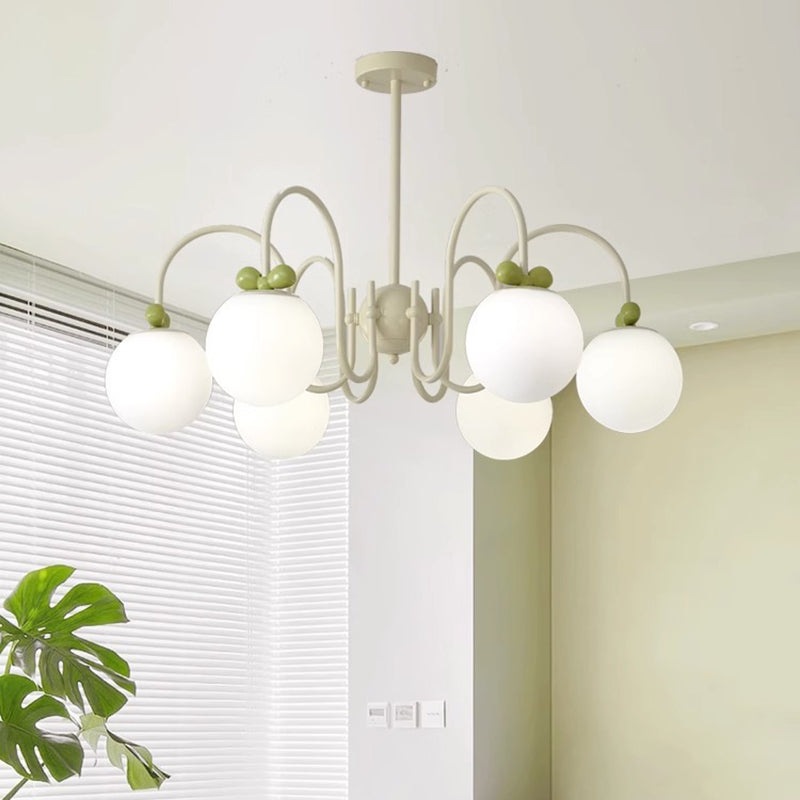 Modern Minimalist Cream Bow Round Ball Hardware Glass 4/5/6/8 Light Chandelier For Living Room