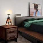 Contemporary Retro PE Round Shade Adjustable Wood Tripod Stand 1-Light Table Lamp For Bedroom