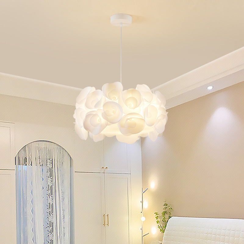 Modern Minimalist Cream Flower Bouquet Iron PVC 3-Light Pendant Light For Living Room