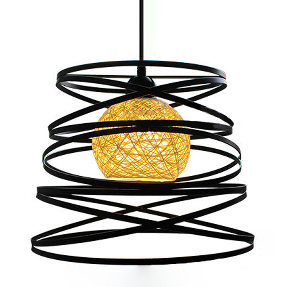 Contemporary Creative Iron Spiral Spherical Shade 1-Light Pendant Light For Living Room