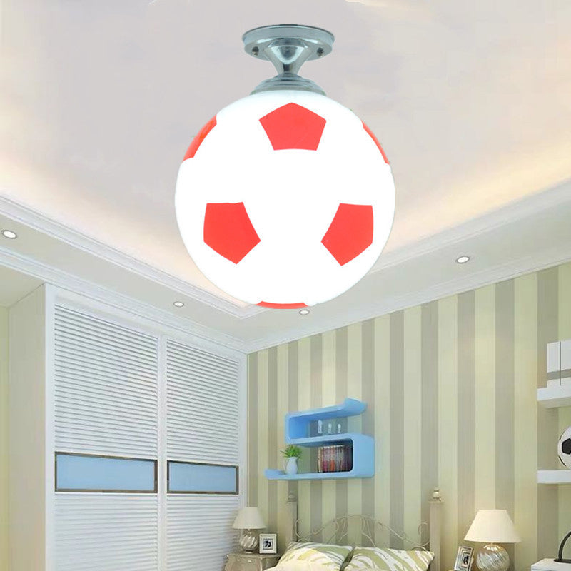 Contemporary Creative Football Glass Shade 1-Light Semi-Flush Mount Ceiling Light For Bedroom