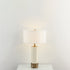 Modern Minimalist Hexagonal Column Round Marble Leather Fabric 1-Light Table Lamp For Bedroom